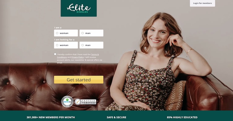 homepage screenshot of elitesingles