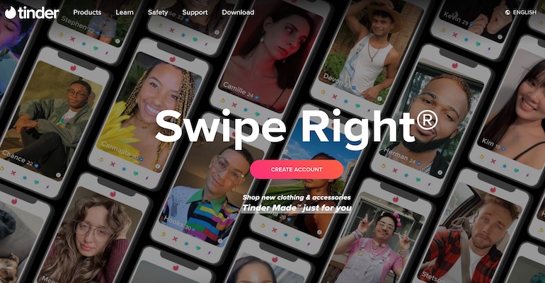 tinder homepage screenshot