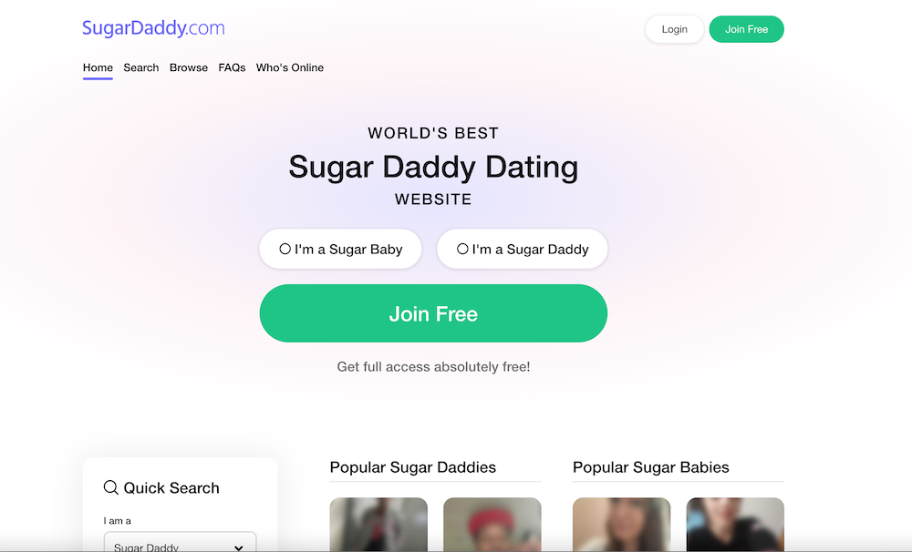 homepage screenshot of sugardaddy